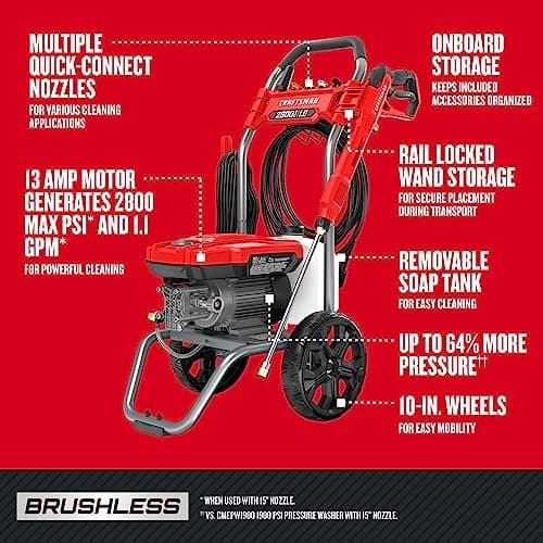 CRAFTSMAN Electric Brushless Cold Water Pressure Washer (2,800 MAX PSI*) (CMEPW2800)