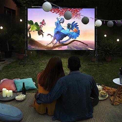 Projector Screen with Stand, Wootfairy 150 inch Portable and Foldable Projection Screen 4K HD 16:9 Rear Front Wrinkle-Free Movie Screen with Carry Bag for Indoor Outdoor Home Theater Backyard Cinema