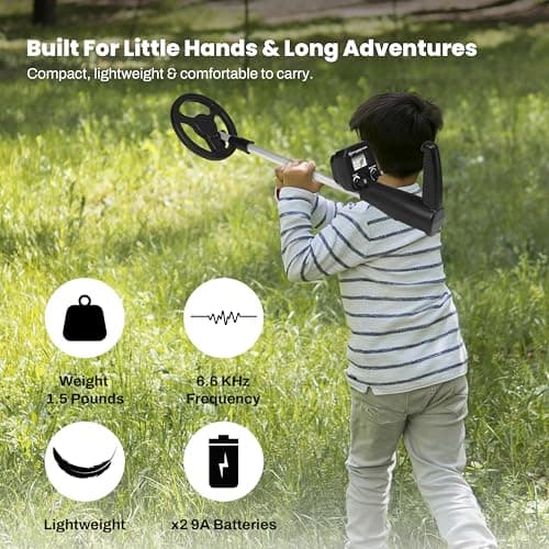 Bounty Hunter BHJS Junior Metal Detector for Children, 6.5 Inch Weather Resistant Coil, Lightweight, Ergonomic Design, Easy to Use, Comfortable Handle, Black