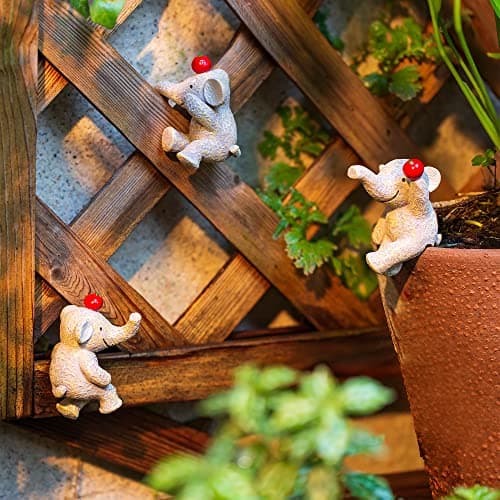 Garden Statues Flowerpot Landscaping Tree-Hugger Fairy Plant Pot&Vase Hugger, Mini Decorative Climber Clingers (3Pack Elephant)