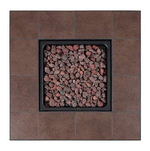 Endless Summer, The Vanderbilt, Square 28" Outdoor Propane Fire Pit with Handcrafted Ceramic Tile Mantel and Lava Rock