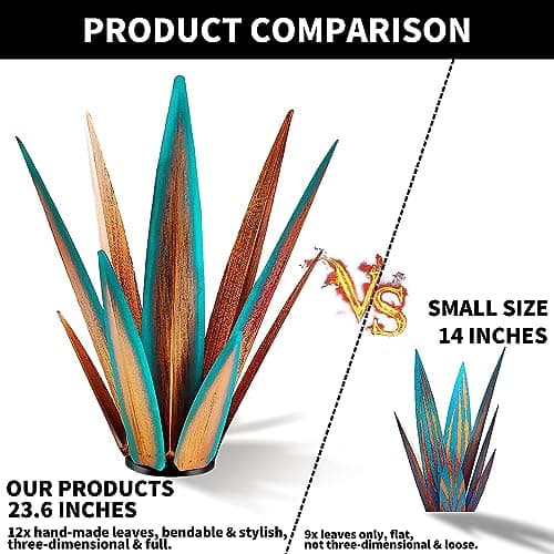 Large Tequila Rustic Sculpture, Agave Plants for Outdoor Patio, Home Decor Hand Painted Metal Garden Statue, Lawn Ornaments Yard Stakes (Blue - L)