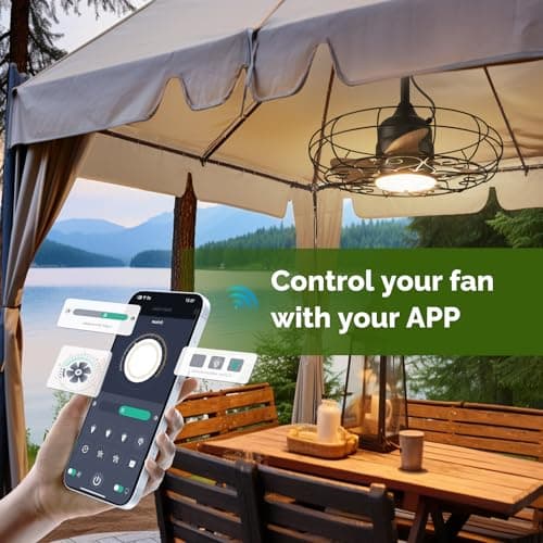 Orison Outdoor Ceiling Fans with Light, 21'' Wet Rated Outdoor Hanging Fan for Gazebo, Plug in Caged Lighting for Pergola Canopy, Hanging with Hook, 3 Color LED Light, Waterproof