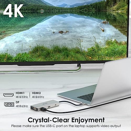 WAVLINK USB C Docking Station - Dual Monitor, Triple Display, 2 HDMI, DisplayPort, PD Charging, Ethernet, 5 USB, SD/TF Card Reader, Audio for MacBook, Dell, HP, Lenovo, Surface