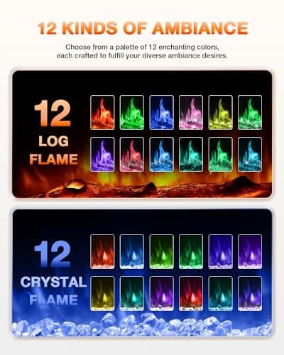 Electric Fireplace 60Inch,Realistic Flame Electric Fireplace Heater,Log Set,Crystal Flames 750-1500W with Timer Inserts,Wall Mounted,TV Stand Touch Screen & Remote for Living Room Easy Install