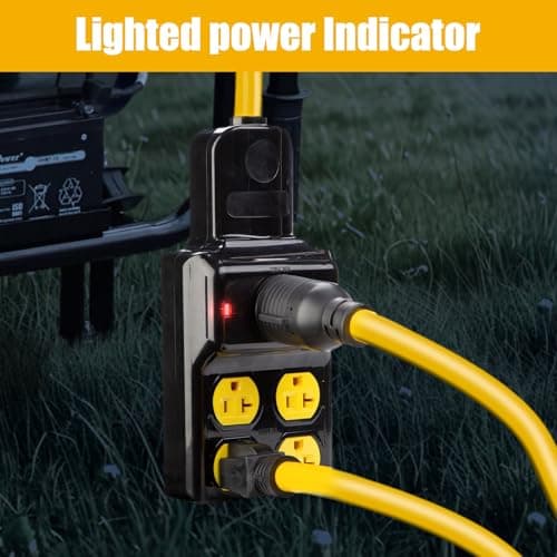 NEMA L14-30P to 4X 5-20R/5-15R&L14-30R Generator Adapter Extension Cord, 4 Prong 30 Amp to 110V,Twist Locking to 15 Amp/20 Amp Household Outlet, 125/250V 7500 Watts, ETL Listed (1.5FT)