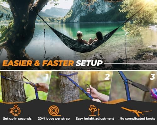 Foxelli XL Hammock Straps - Extra Long 20FT Heavy Duty No-Stretch Suspension System, 40+2 Loops, 2000 LBS Capacity, for Indoor/Outdoor Use – Set of 2 Straps & Carry Bag