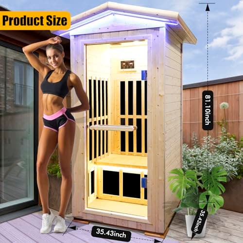 Outdoor Sauna Wooden Far Infrared Saunas Spa 1300W Low-EMF Dry Sauna Room for One Person Finland Spruce Wood