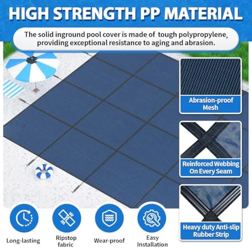 iCOVER Inground Pool Safety Cover, 18x36ft Rectangle Winter Safety Pool Cover for Inground Swimming Pools, Winter Pool Cover, Pool Covers for Inground Pools, Triple Stitched for High Strength, Blue