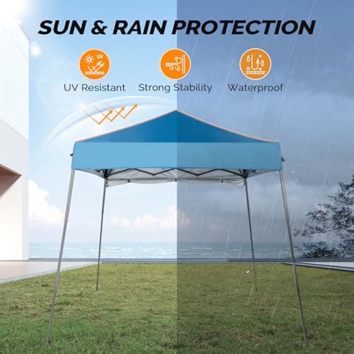 VINGLI 6x6 ft Pop Up Canopy Tent, Outdoor Small Gazebo With Backpack, Patio Slant Leg With 1 Sidewall, Portable Easy Up (Blue)