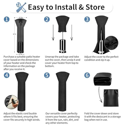 OutdoorLines Waterproof Outdoor Patio Heater Covers with Zipper and Storage Bag, Dust-proof UV-Resistant Windproof Propane Heavy Duty Heater Cover for Standing Heater, 1 Pack-89Hx33Dx19B inch Black