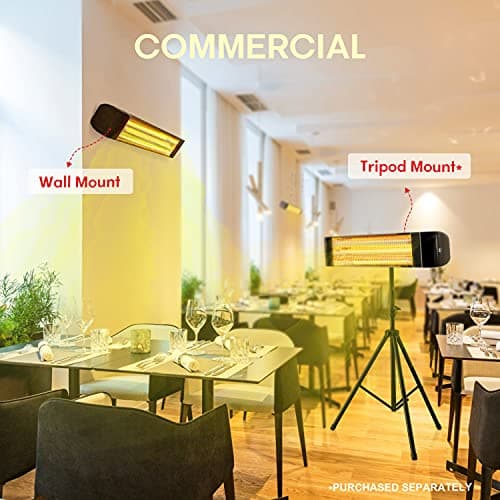 Electric Patio Heater with Remote Control - 1500W Carbon Infrared Outdoor Heaters for Patio, IP65 Waterproof, 2 Levels of Power - 120V Wall Mounted Space Heater for Bedrooms, Backyards, Garages, Black