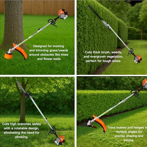 33cc 2-Cycle Gas Multi-Trimmer | 4-in-1 String Trimmer w/Rotatable Pole Saw, Weed Eater Weed Wacker, Brush Cutter & Hedge Trimmer Gas for Lawn, Yard, Garden Care, All-in-one Garden Tool