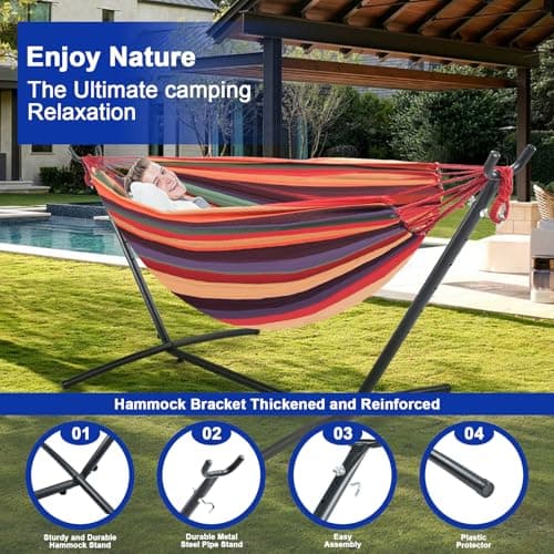 Hammock Stand Adjustable, Portable Hammock Stand Heavy-Duty Anti-Slip, 440-Pound Capacity for Garden Patio Men Backyard Women Children, Black