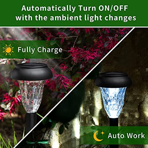 GIGALUMI Solar-Powered Pathway Lights (12-Pack), Waterproof, Bright LED Solar Outdoor Lights for Landscapes, Gardens, Walkways and Driveways (Cold White)