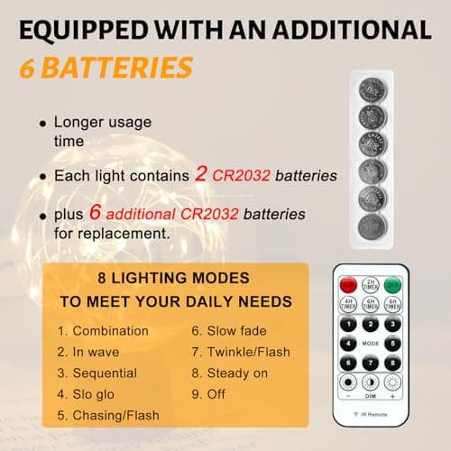 6PCS Fairy Lights Battery Powered with Remote, 7ft 20LEDs Warm White Twinkle Mini Lights with Timer, Waterproof Small Silver Wire Firefly Starry for DIY Wedding Party Christmas