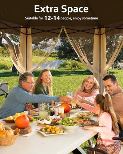 Pop Up Gazebo 13x13Ft, Outside Canopy Tent with 6 Pcs Mosquito Netting, One Push Setup for Backyard Patio Garden Activities - Khaki & Beige