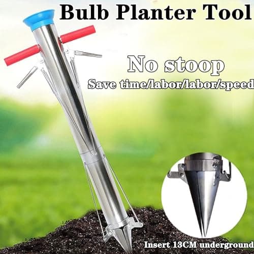 Bulb Planter Tool,2024 New Stainless Steel Planting Garden Tools, Multifunctional Garden Tool,Multi Functional Vegetable Seedling Transplanter,for Plant Bulb Seeds (Single Handle), silver