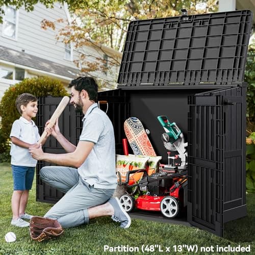 YITAHOME Light Gray Resin Tool Shed, 36 Cu Ft Waterproof Outdoor Horizontal Storage, Weather-Resistant Utility Shed with Air Vent for Trash and Lockable Doors, Garden Tools