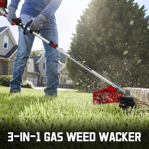 PowerSmart 4 Cycle 37cc Weed Wacker Gas Powered, 3 in 1 Detachable Straight Shaft Multipurpose Trimmer with 16" Cutting Path, 10" Brush Cutter Blade, Edger Lawn Tool for Yard, Garden
