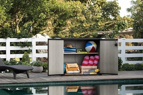 Keter Patio Store 4.6 x 4.0 ft. Resin Outdoor Storage Shed with Paintable and Drillable Walls for Customization-Perfect for Yard Tools and Pool Toys, Grey