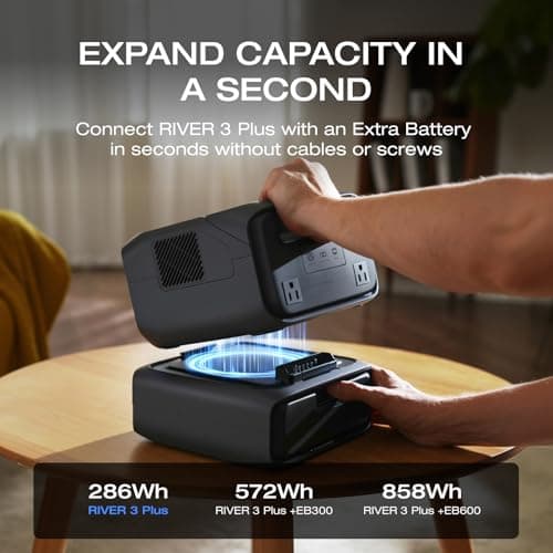 EF ECOFLOW Solar Generator RIVER 3 Plus with 110W Solar Panel, 286Wh Portable Power Station LiFePO4 Battery, 3 Up to 1200W AC Outlets, <10 MS UPS, Expandable to 858Wh, <30 dB Quiet, 1Hr Fast AC Charge