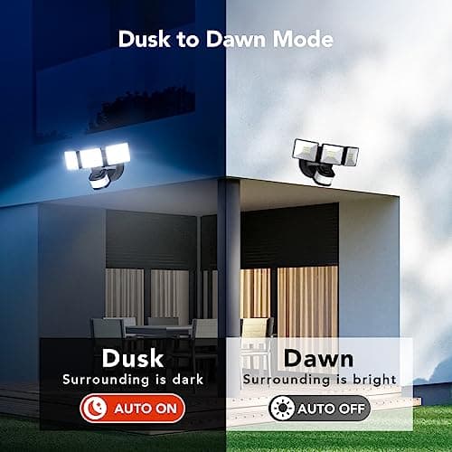 OREiN 3500LM/26W Flood Lights Outdoor, 240°/40FT Big Motion Sensor Outdoor Lights Dusk to Dawn Security Lights IP65 Waterproof 3 Modes for Outside 3500SQ.FT Front Door, Garage, Black (Hardwired)