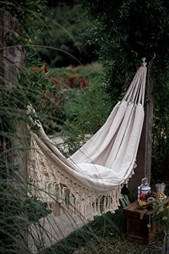 Handmade Boho Large Brazilian Macrame Fringe 2 Person Double Deluxe Hammock Swing Net Chair for Beach, Yard, Bedroom, Patio, Porch, Indoor, Outdoor, Wedding Decor 95" Lx 59" W