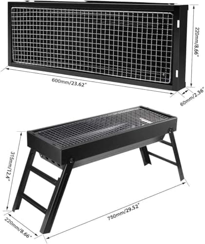 Portable Charcoal Grill, Portable Tabletop BBQ for Outdoor Cooking | Compact Folding Grill for Camping, Hiking, Picnics & Travel | 24”x13”x9” Lightweight Smoky Flavor