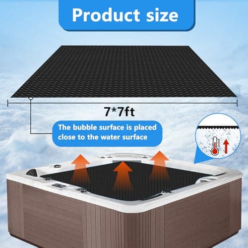 7 x 7 FT Spa and Hot Tub Cover, 16Mil Square Hot Tub Thermal Blanket, Insulation Solar Blanket Bubble Cover for Energy Efficiency & Safety