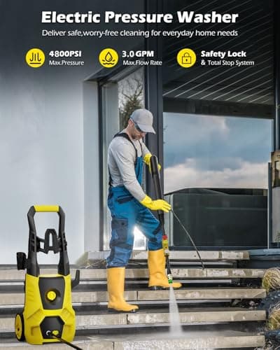 Electric Pressure Washer 4800 PSI 3.0 GPM High Power Washer with 4 Nozzles, 35FT Power Cord, Cleaning Machine with Foam Cannon for Cars Fences Driveways Patios Home Cleaning