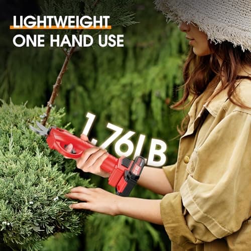 Electric Pruning Shears, 35mm 1.4'' Cutting Diameter Professional Cordless Electric Pruner for Tree Trimming Branch Cutter, (2Pcs 2000mAh Battery & 1 Charger Included), Red, SEPS-02