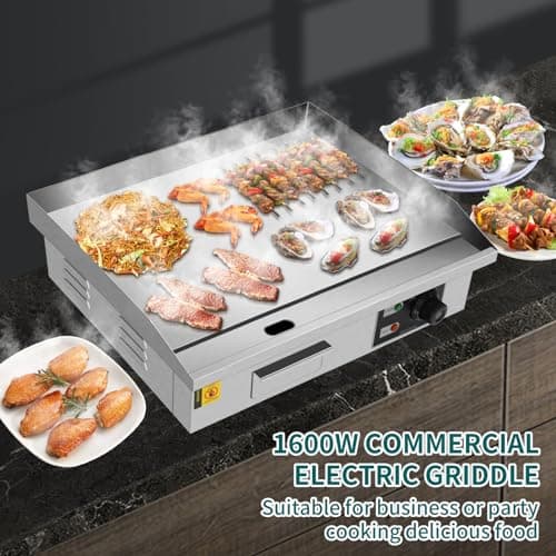 Commercial Electric Griddle 22", Flat Top Grill, Countertop Griddle, 1600W 110V, Non-Stick Stainless Steel Teppanyaki Grill, Adjustable Temperature Control 122℉-572℉ for Restaurant Kitchen