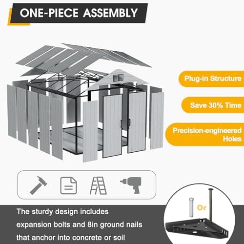 8 x 10 FT Resin Outdoor Storage Shed, All-Weather Plastic Garden Shed with Floor, Lockable Doors & Windows