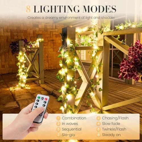 KASZOO 33ft 100 LED Vine with Fairy Lights with Remote, Fake Vines String Lights Battery/USB Operated, Ivy Garland, Leaf Lights for Bedroom Garden Party Wall Room Decor
