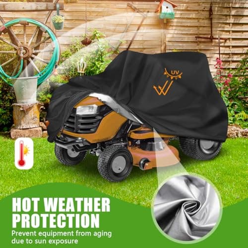 Outdoors Lawn Mower Cover Waterproof Heavy Duty 210D Polyester Oxford UV Protection Lawn Tractor Cover Fits Decks Up to 54" with Drawstring and Storage Bag