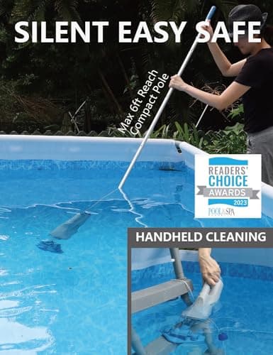 KOKIDO (2025 Upgrade) Rechargeable Handheld Pool Vacuum with Dual Brush Heads and Aluminum Pole, 60 mins Cordless Spot Cleaning Suction, Above Ground Pool, Hot Tub, Spa and Pools to 20ft, XTROVAC 110