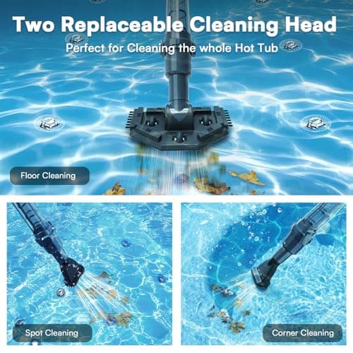 Handheld Spa Hot Tub Vacuum- Cordless Small Above Ground Pool Cleaner with 2 Brush Heads, 90 Mins Running Time, 12 Gallons/Min Powerful Suction, Ideal for Cleaning Debris and Sand Underwater, Black
