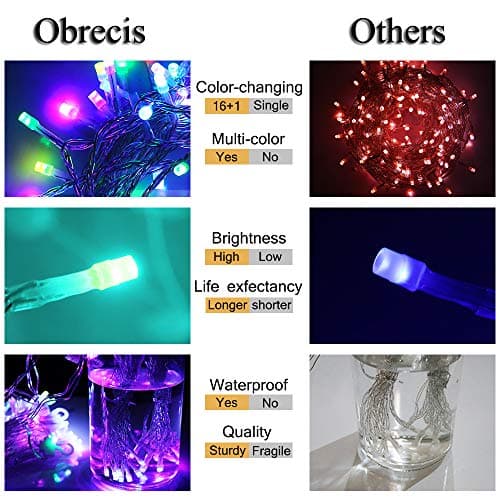 Obrecis Color Changing String Lights, 200 LED 34 Colors Colorful Christmas Lights Multicolor Plug in Waterproof Twinkle Lights Connectable for Indoor Outdoor Room Party Valentine's Wedding Decor 66 ft