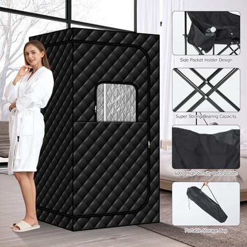 Steam Sauna with Red Light Therapy Lamp, Portable Infrared Saunas Tent with 3L Steamer, Personal Heat Box with Remote Control & Large Folding Chair, Indoor Sauna Spa for Relaxation & Detox