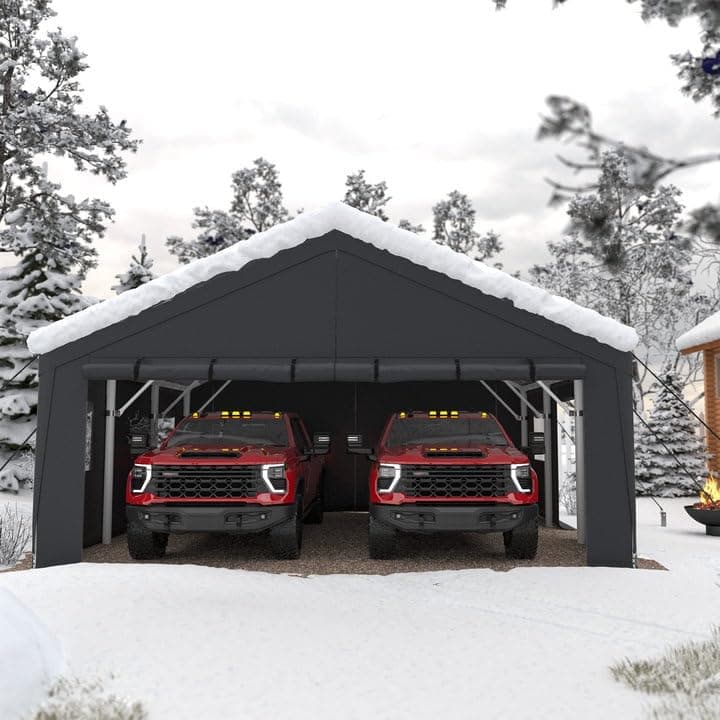Bepatio 2 Car Carport, 20x20 Metal Carport Heavy Duty, Extra Large Car Port with Roll-Up Windows & Doors, Portable Garage Car Shelter All Weather