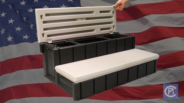 Confer Plastics Two Tier 36" Wide Storage Hot Tub Step: Durable, Multi-Functional, Non-Skid Spa Steps, Easy Installation, Sturdy, Long Lasting Upgrade to Your Space. Proudly Made in USA. - Redwood
