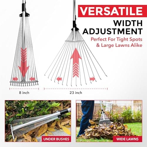 TABOR TOOLS Adjustable Metal Rake - Collapsible & Telescopic - Garden, Yard, & Lawn - Ideal for Leaves, Shrubs & Small Areas. J16A