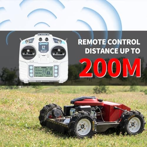 Remote Mower, Remote Control Lawn Mower, Small Crawler Oil-Electric Hybrid Four-Wheel Drive Lawn Mowing and Weed Whacker, All Terrain Grass Cutter Yard Mower, 30° Climbing (SKD-196-EASY)