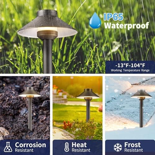 Brass Low Voltage Landscape Lighting - 12V LED Path Lights IP65 Waterproof, Hard-Wired Pathway Light Bronze for Outside Walkway Garden with 3W 2700K Warm White G4 Replaceable Bulb (6 Pack)