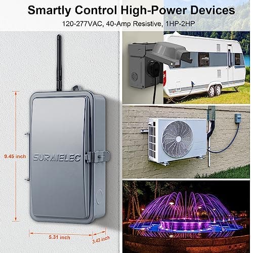 Suraielec Pool Timer, WiFi Smart Pool Pump Timer, 120, 240, 277 VAC, 40 AMP, Outdoor Heavy Duty Metal Casing Pool Control, Wireless Electric Switch Box for Pumps, Water Heater, Spa, Light