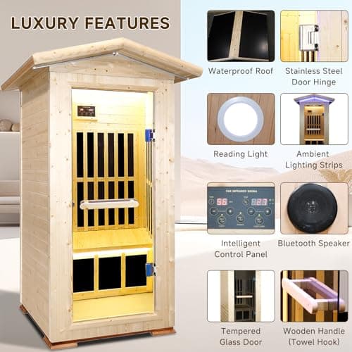 Outdoor Sauna 1 Person for Home Backyard Sauna Outdoor Infrared Sauna 1 Person Dry Sauna for Home Far Infrared Sauna Outdoor Spruce Wood Sauna 1300W Low EMF Single Person Infrared Sauna Room in Home