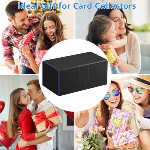 Card Deck Case for Trading Cards, Deck Storage Box for 200 Single Sleeved Cards Large Twin Flip Deck Case with 1 Storage Dice & 2 Trays Fits EDH/YuGiOh/MTG/TCG/CCG (Small-Black&Blue)