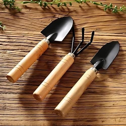 Indoor Garden Tool Set - Minature Steel Gardening Hand Tools Kit with Ergonomic Wooden Handles | Includes Trowel, Transplanter, Cultivator | Perfect Gardening Tool Set for Indoors and Small Projects