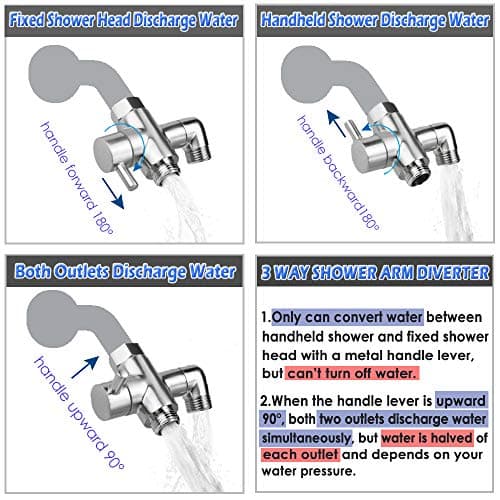 Shower Arm Diverter Valve Brass G1/2 3 Way Universal Bathroom Shower System Component Replacement for Handheld Shower Head and Fixed Spray Head, Brushed Nickel